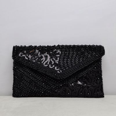 HF6234CBK BLK ENVELOPE SHAPE SEQUIN PURS