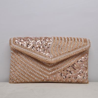 HF6234CRG ROSE GLD ENVELOPE SHAPE SEQUIN PURS
