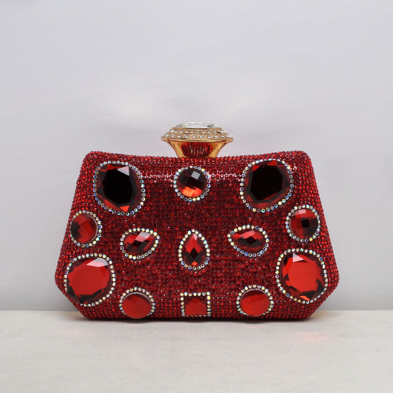 HF640CRD RED BEJEWELED SHP W' JUMBO CRYS PURS