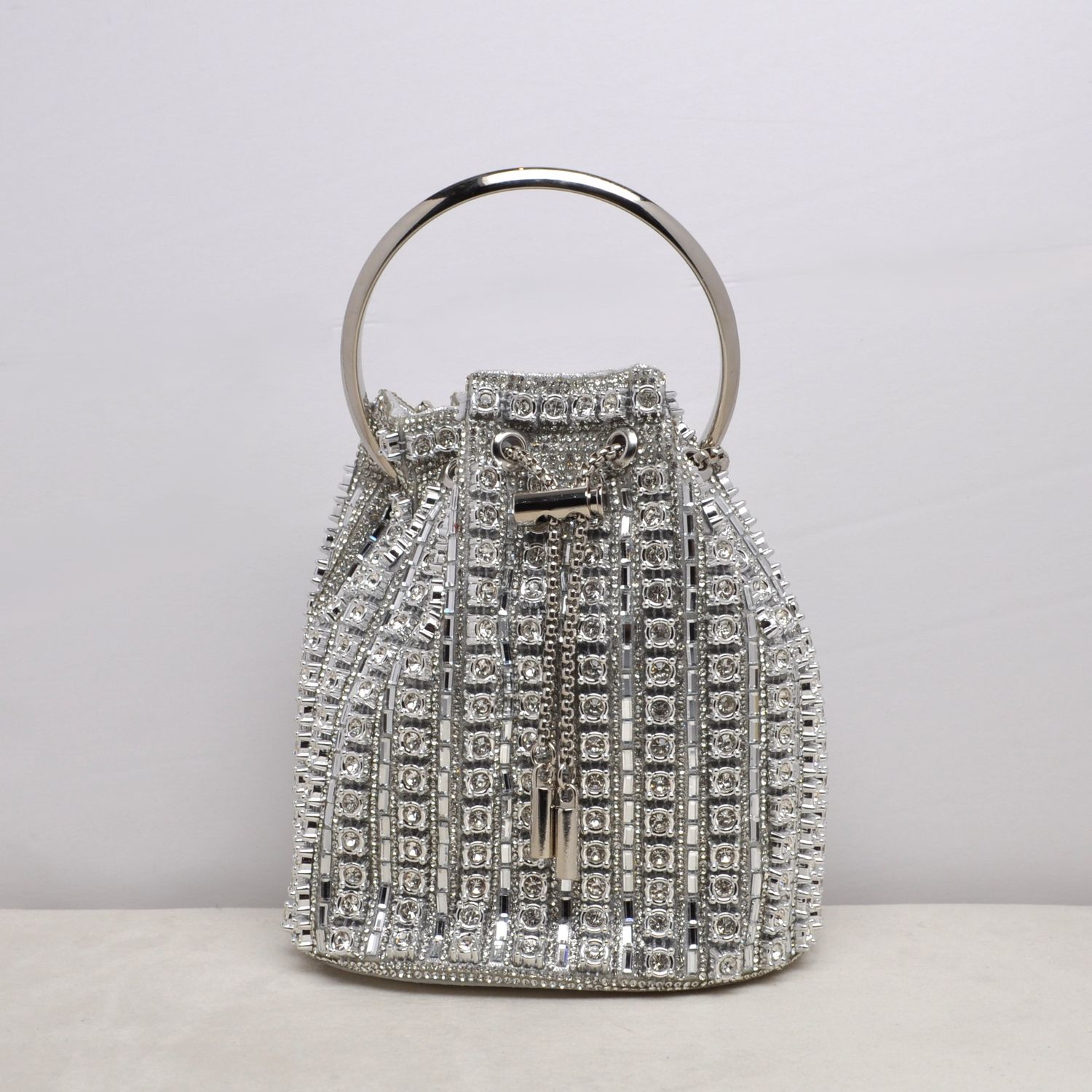 HF6023CSIL SILVER ALL OVER CRYSTAL BUCKET PURS