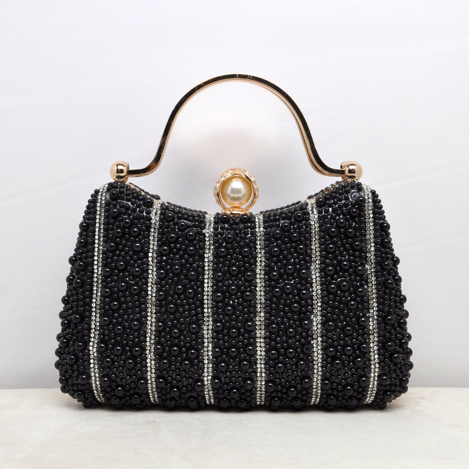 HF1008CBLK BLK/PRL STRIPES W/ PEARL  FLWR TOP PUR