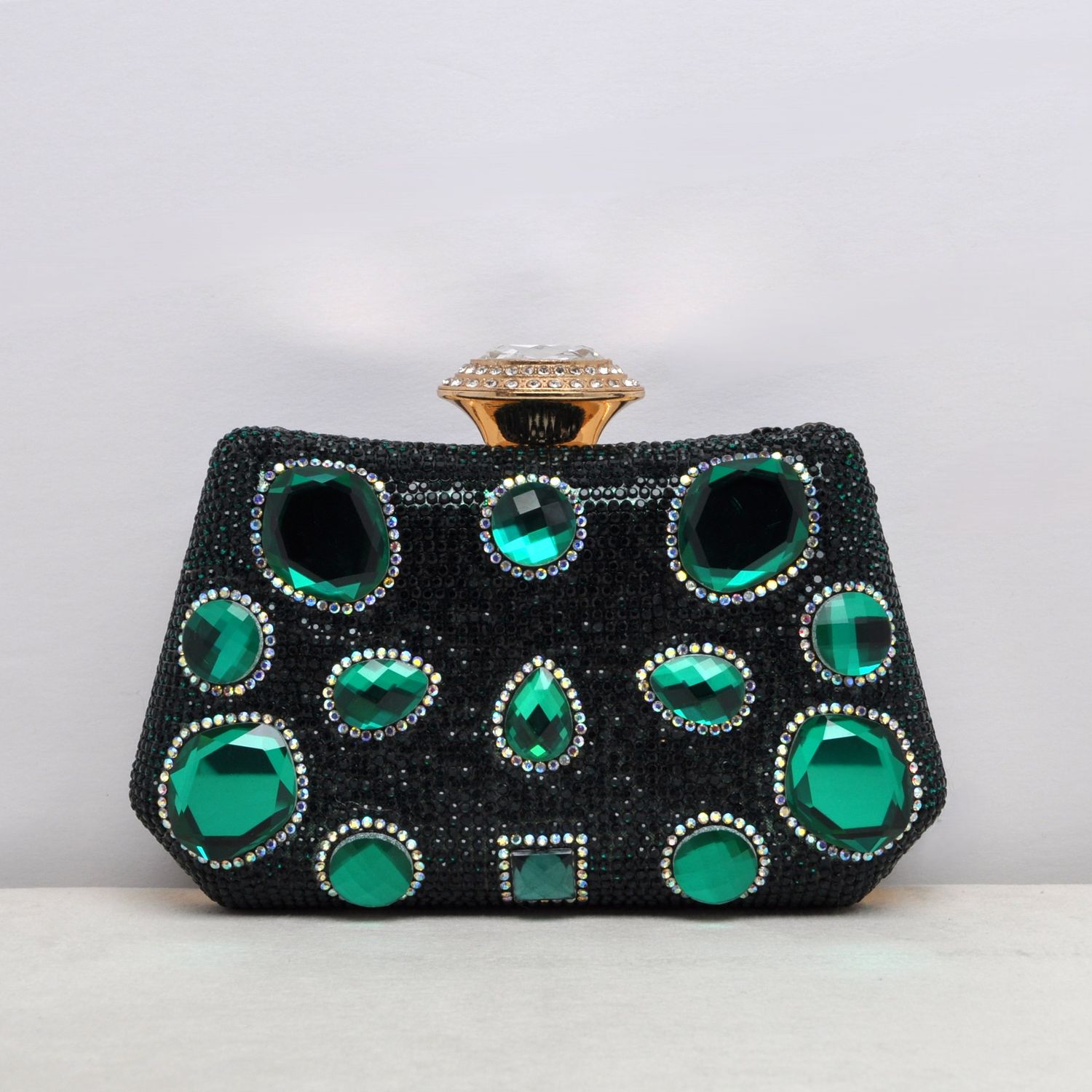 HF640CGR GREEN BEJEWELED SHP W' JUMBO CRYS PURS