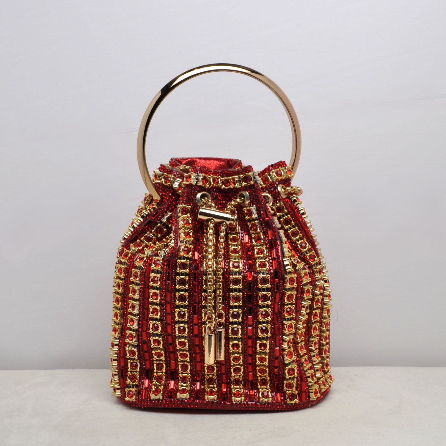 HF6023CRD  RED ALL OVER CRYSTAL BUCKET PURS