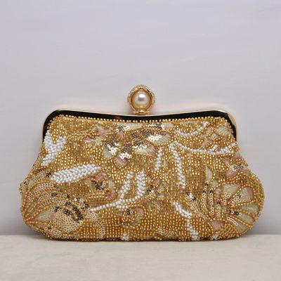 HF0721CGD GOLD BEAD STYLE FLWR DESIGN W' PRL TOP PURS