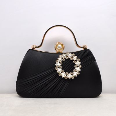 HF1035CBLK BLK QUILTD DESIGN W' CRY BROOCH PURSE
