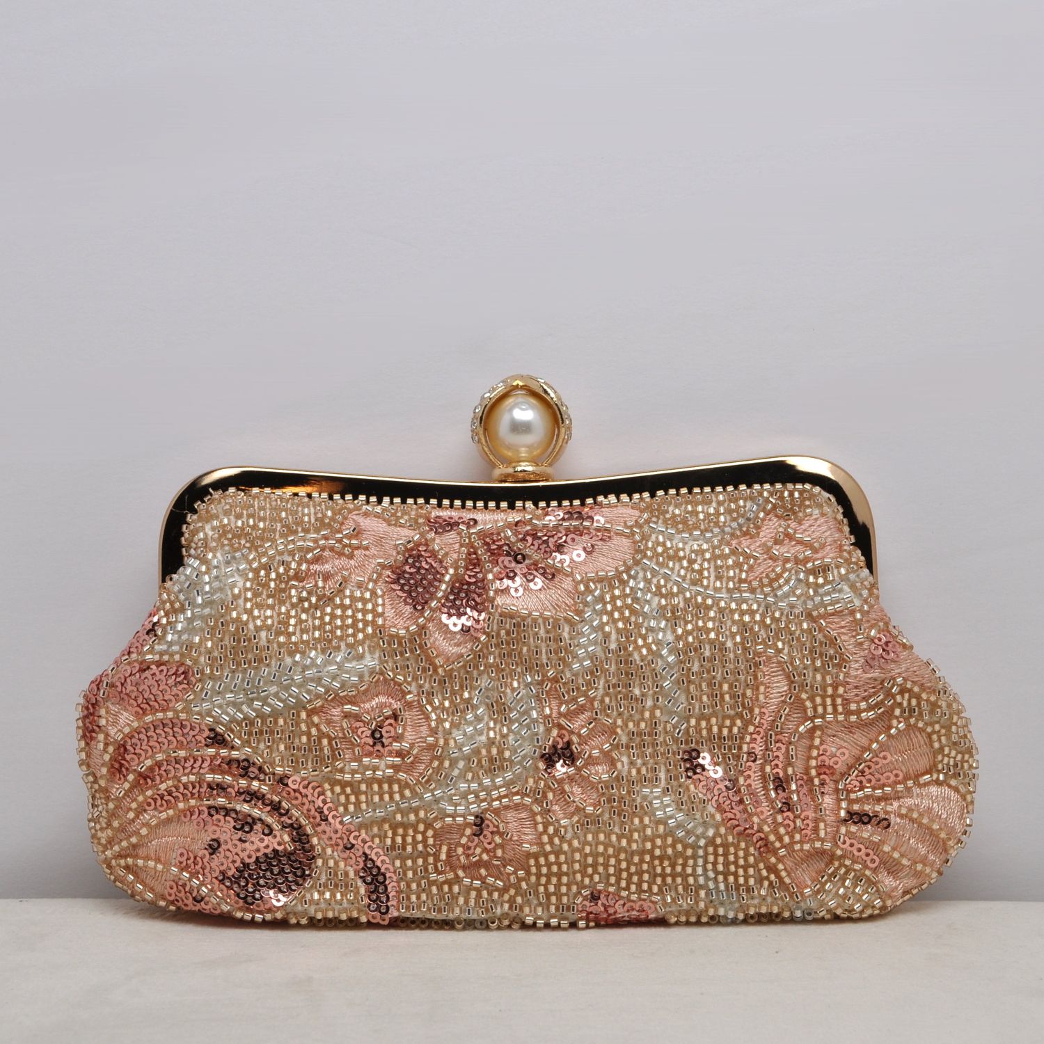 HF0721CRG ROSE BEAD STYLE FLWR DESIGN W' PRL TOP PURS
