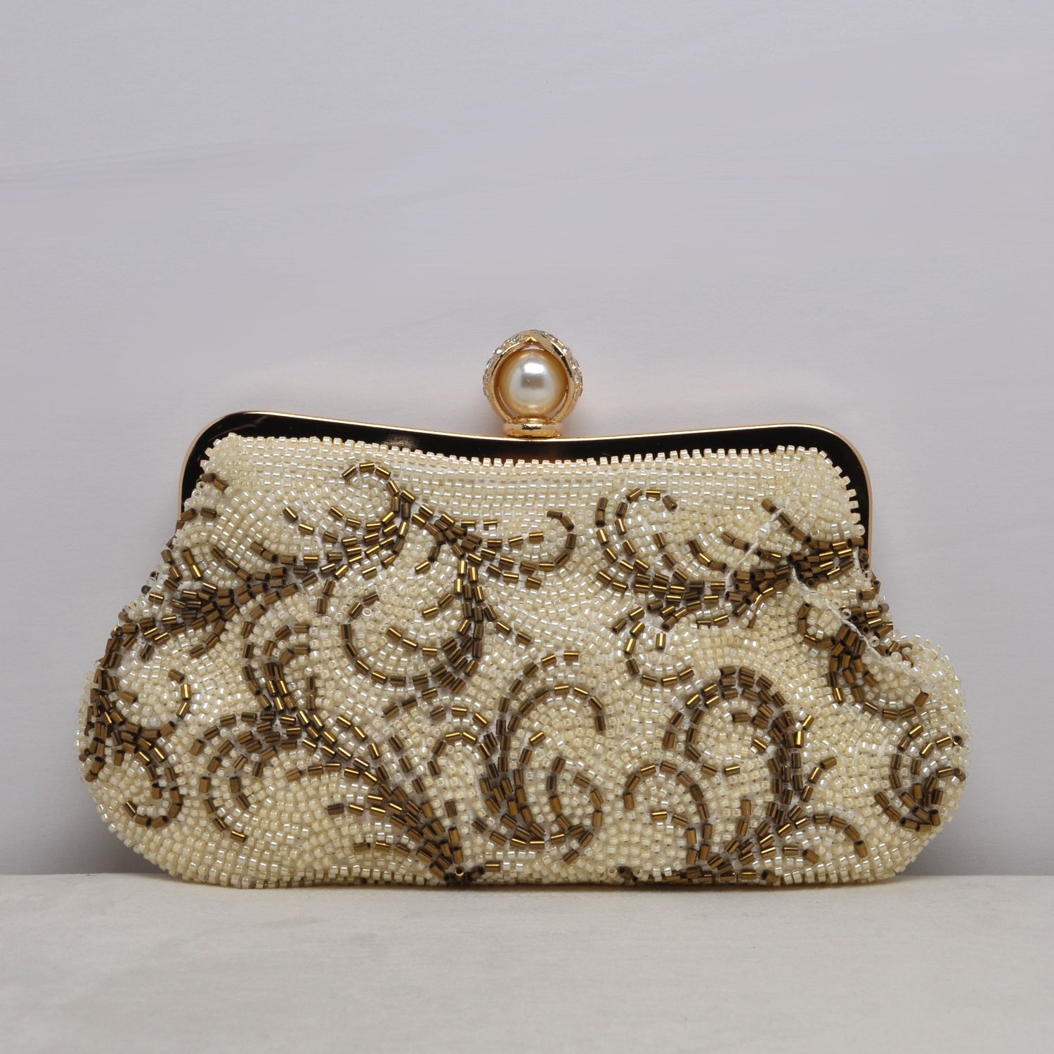HF0722CIV IVORY BEAD STYLE FILAGREE DESIGN W' PRL TOP PURS