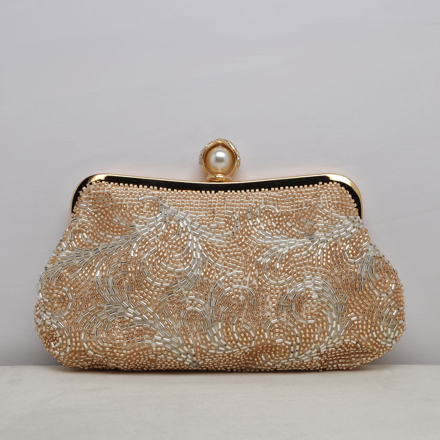 HF0722CRG ROSE GLD BEAD STYLE FILAGREE DESIGN W' PRL TOP PURS