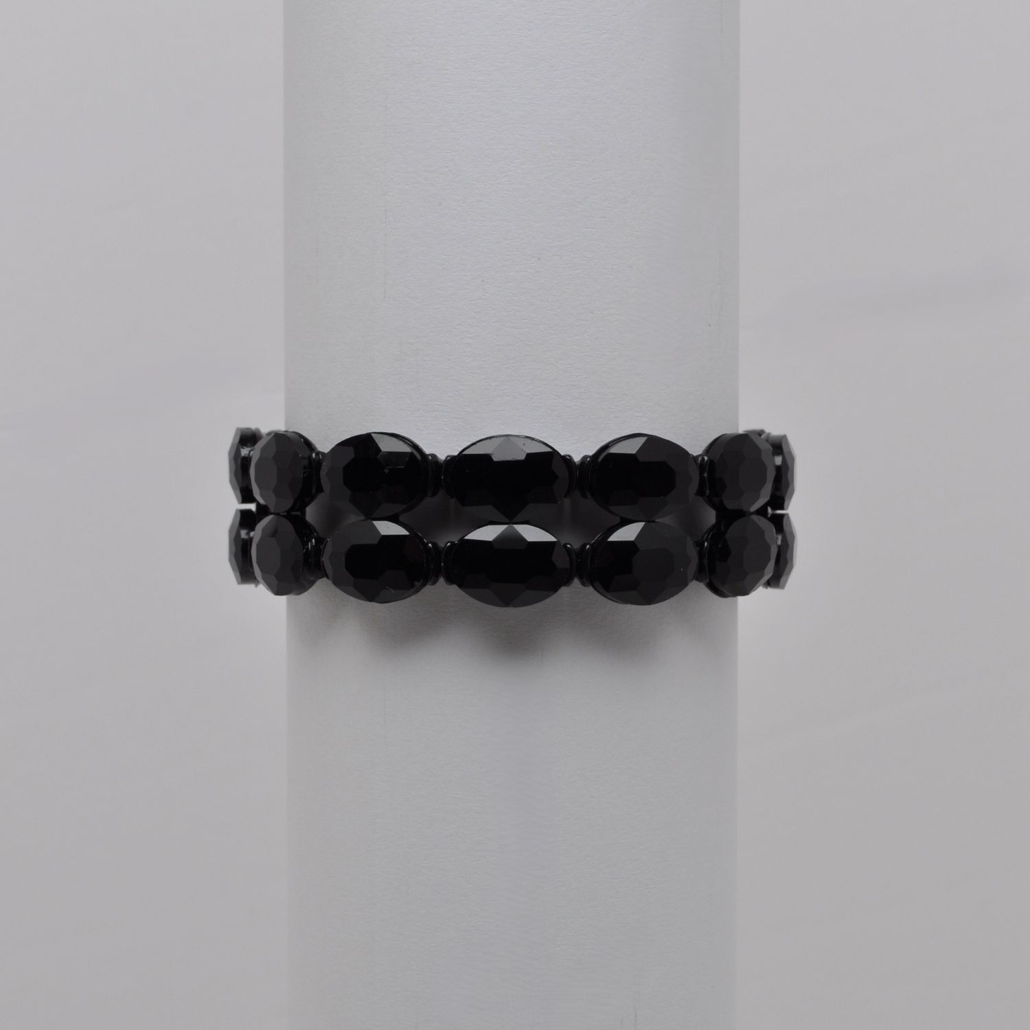 QQ2321B2BK  BLK/BK  TWO ROW OVAL STONE STRETCH BRCLT