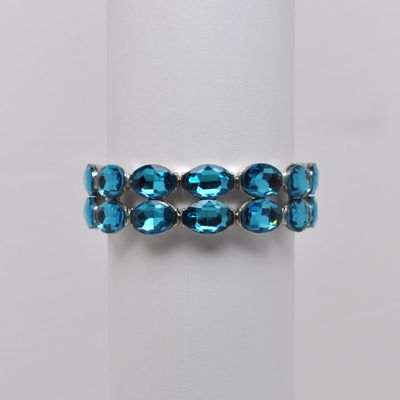 QQ2321B13S  AQUA/SIL  TWO ROW OVAL STONE STRETCH BRCLT