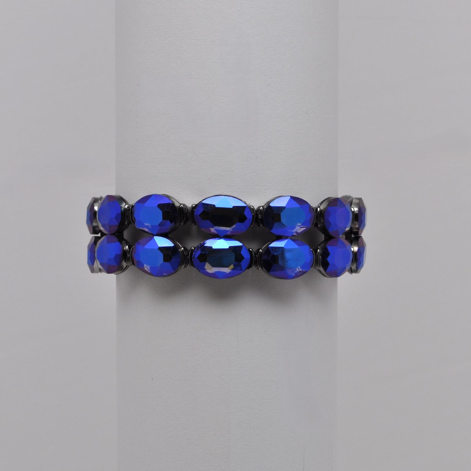 QQ2321B17H SAPPH/AB  TWO ROW OVAL STONE STRETCH BRCLT