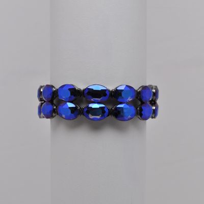 QQ2321B17H SAPPH/AB  TWO ROW OVAL STONE STRETCH BRCLT
