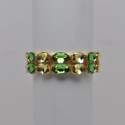 QQ2321B30G31  YLW/EM/G  TWO ROW OVAL STONE STRETCH BRCLT