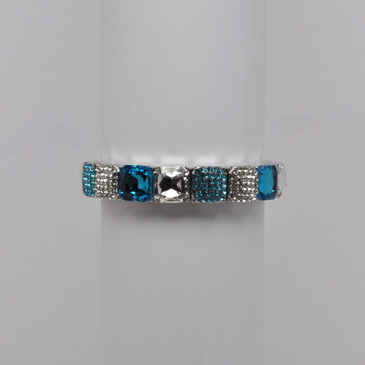 QQ4100B13S1  AQUA/SIL ALTERNATING SQUARE CRYS &amp; PAVE STN  BRCLT