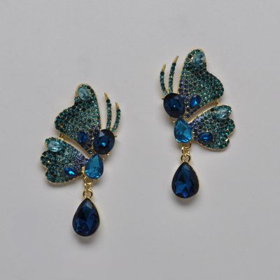 SI2513E25G BLU-ZIRC/G  BUTTERFLY W' BTTM TRDRP DNGL EAR