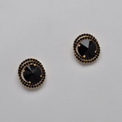 J29060E2G JET/GLD ROUND CONE POST EARRING