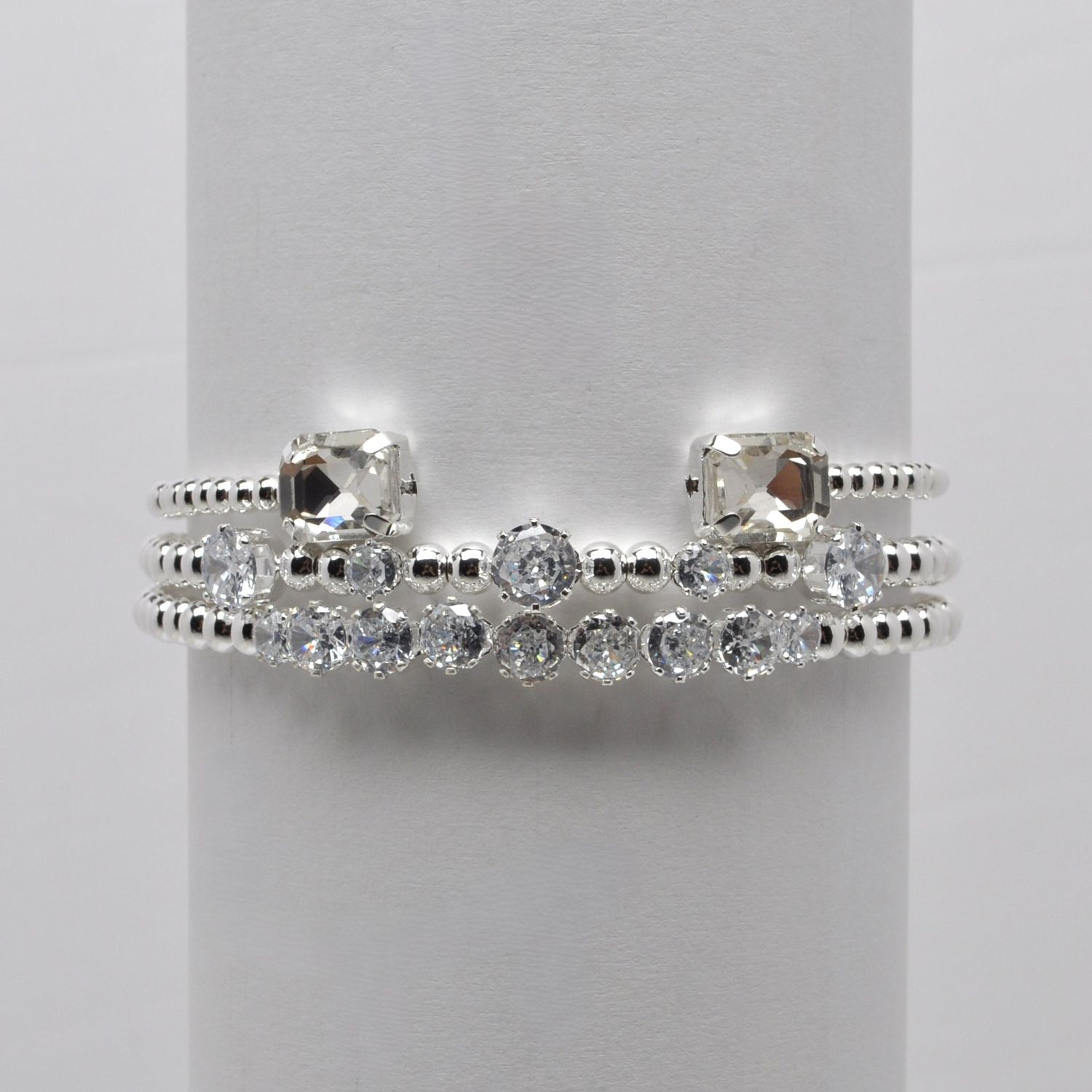 J84672B1S CZ CRY/SIL RECTAN STACKABLE 3 PECE BRACELET