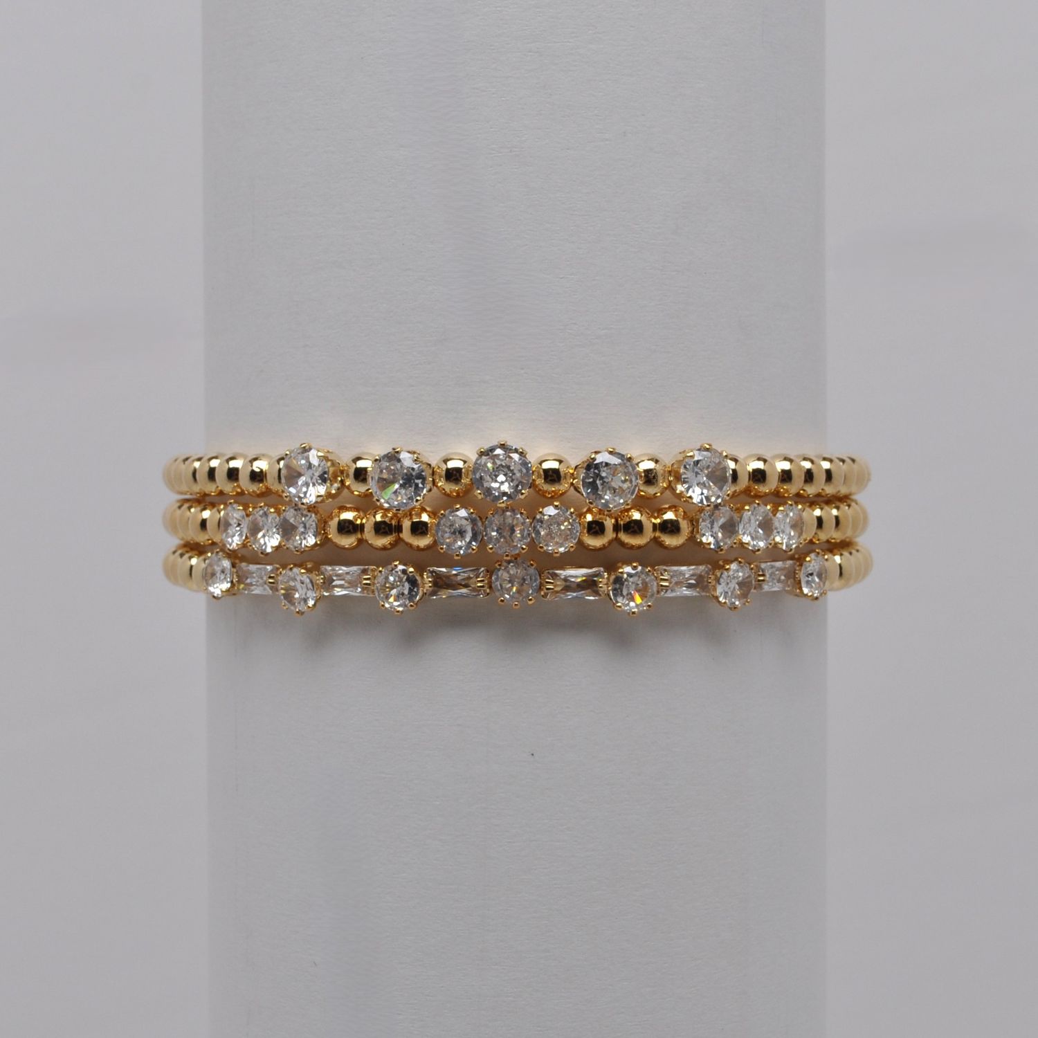 J84673B1G CZ CRY/G DAINTY STACKABLE 3 PECE BRACELET