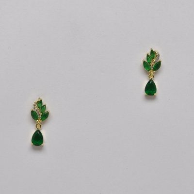 HJ223E18G CZ/EMERLD/G MINI LEAVES TOP TEARDROP BTTM EAR