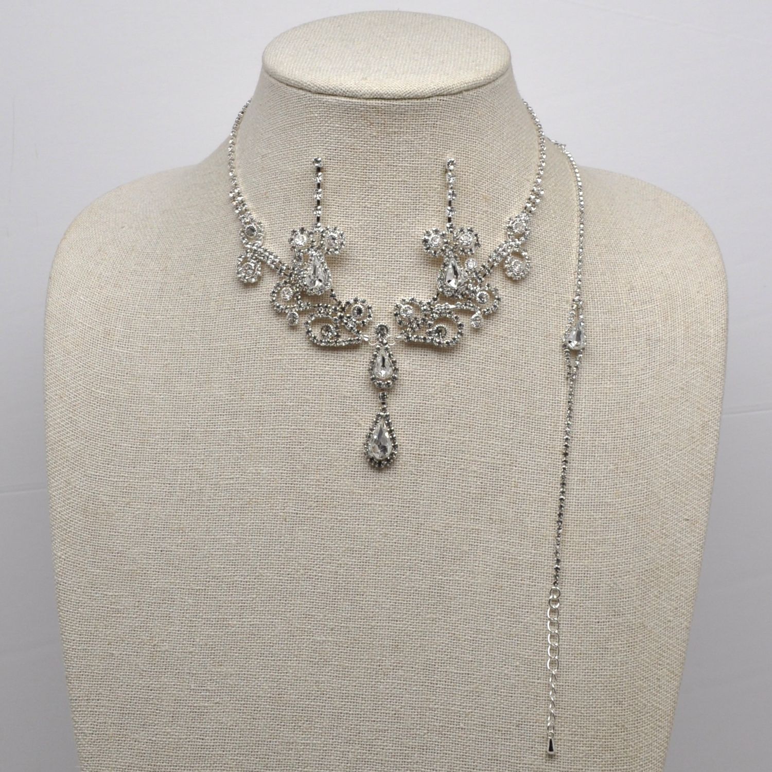 J19049S1S CLR/S RHINESTONE TEARDROP LACE 3PC SET