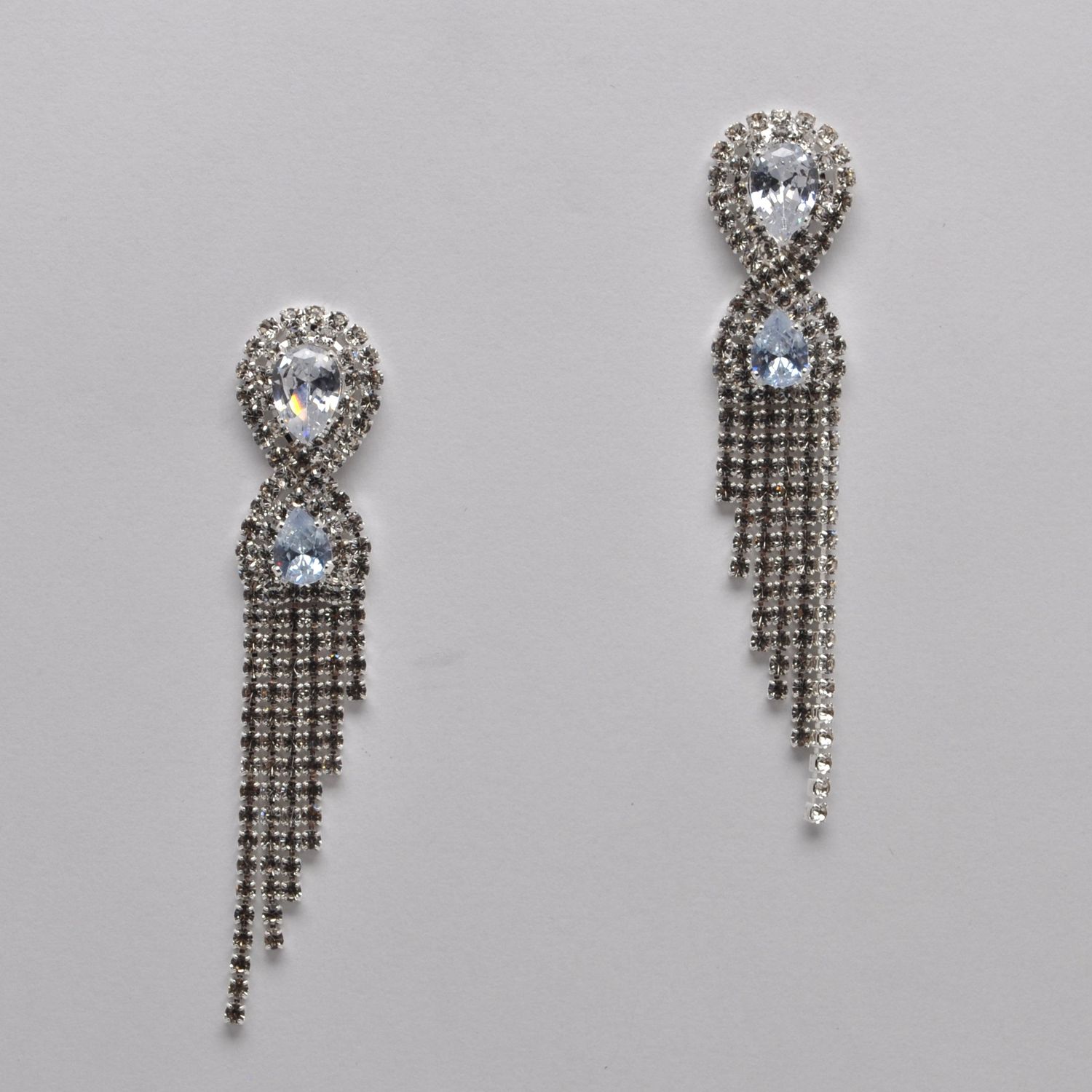 J29033E1S CZ CRY/SIL RHINESTONE TASSEL TEARDROP EARRING