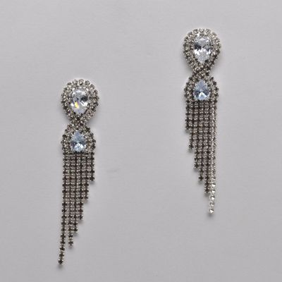 J29033E1S CZ CRY/SIL RHINESTONE TASSEL TEARDROP EARRING