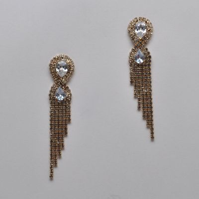 J29033E1G CZ CRY/G RHINESTONE TASSEL TEARDROP EARRING