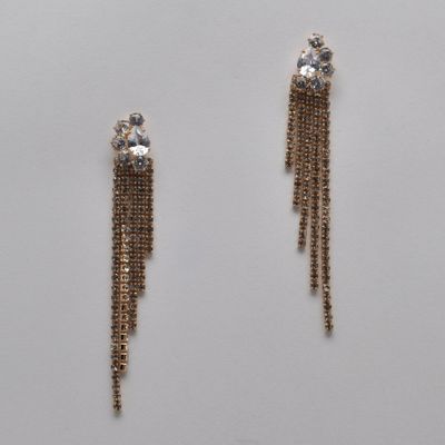 J29031E1G CZ CRY/G TASSEL DROP RHINESTONE EARRING