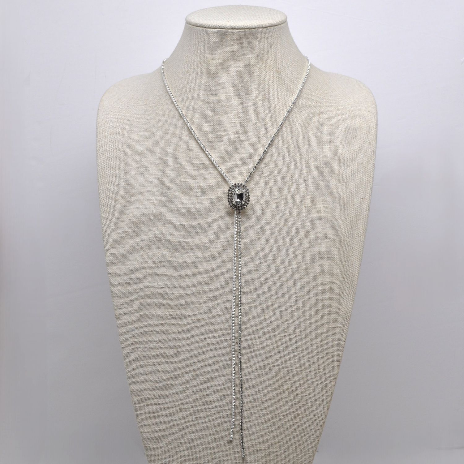 J18812N1S CRY/SIL RHINESTONE OVAL SLIDER NECKLACE