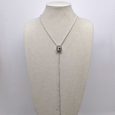 J18812N1S CRY/SIL RHINESTONE OVAL SLIDER NECKLACE