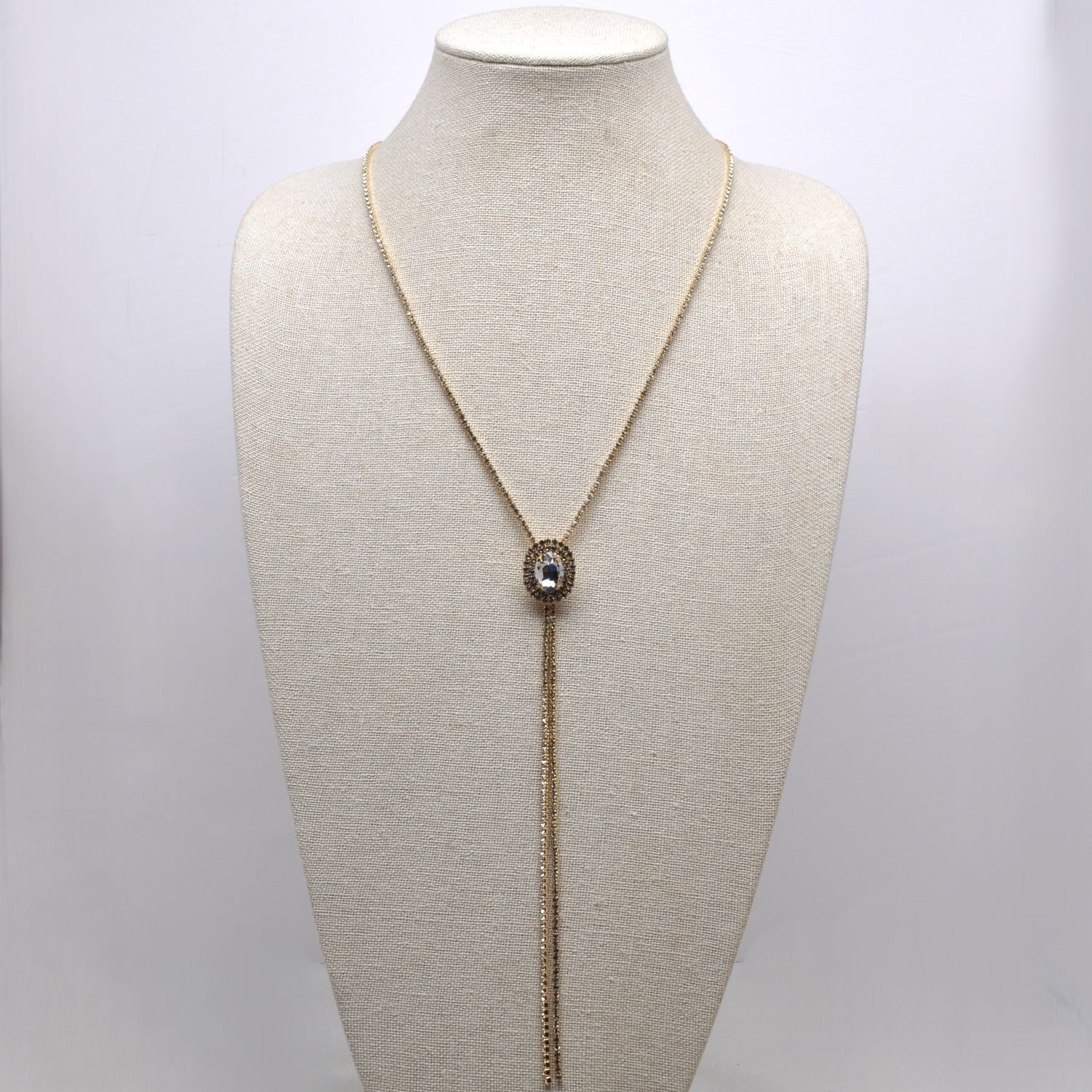 J18812N1G CRY/GLD RHINESTONE OVAL SLIDER NECKLACE