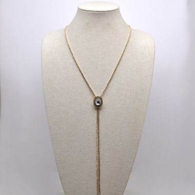 J18812N1G CRY/GLD RHINESTONE OVAL SLIDER NECKLACE