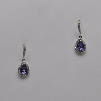 J28953E64S TANZ/SIL RHINESTONE TEARDROP FISH HOOK EAR