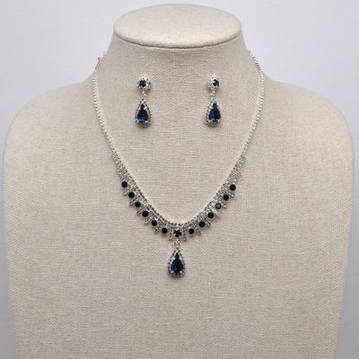 CJ12130S8S NAVY/S 1 ROW CRYS W'TRDROP DNGLE NK SET
