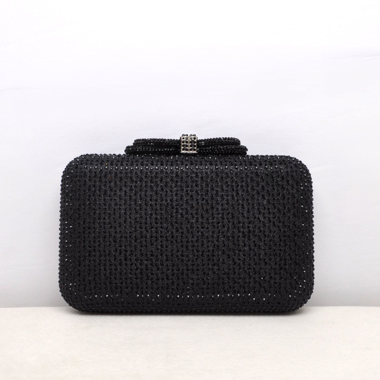 HF0196CBK BLK RHINESTONE DESIGN W' BOW CLOSURE PUR