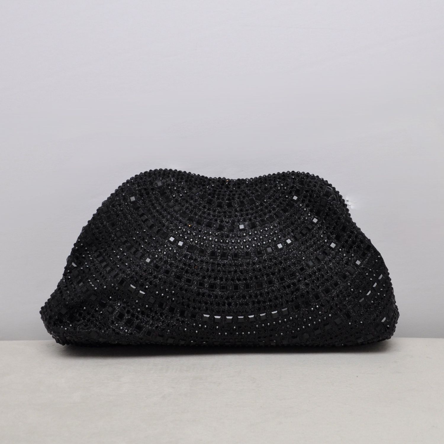 HF2510CBK  BLK ALL SQUR DESIGN  RHINSTONE CLTCH PUR