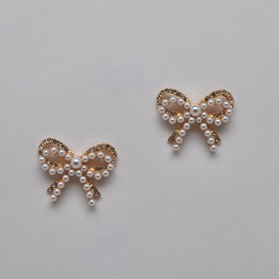 J28566E40G  CRYS/GOLD PRL DOUBLE BOW POST EAR