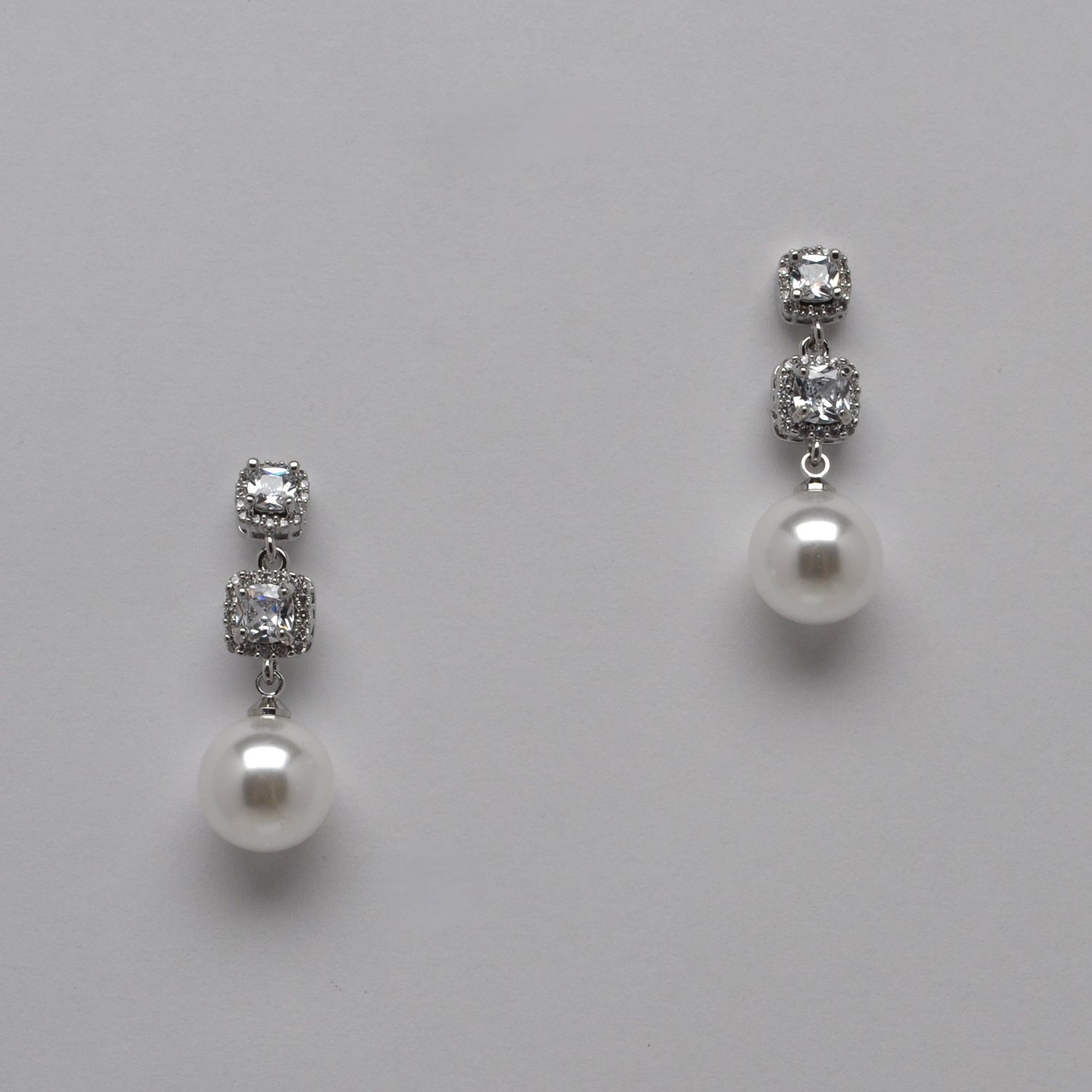 LB150619E39S  CZ PRL CRY/SIL DBLE SQUARE SHP DROP EARR
