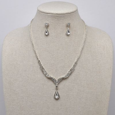 J49983S1S CRY/SIL SWIRL V TRDROP NECKLACE SET