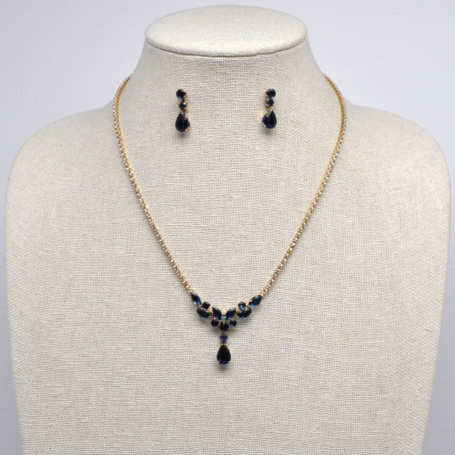 J52115S8G CZ/GLD NAVY/GD CLSTR FLWR Y DROP NK ST