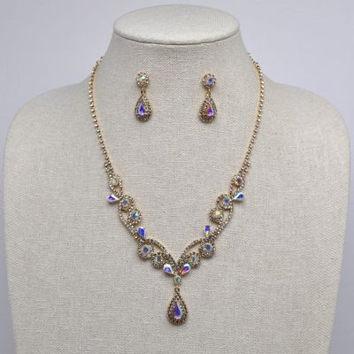 J48613S3G AB/GLD  Y DROP SWIRL FLWR NECK SET