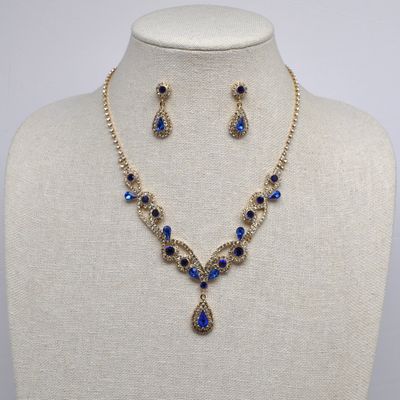 J48613S12G SAPPH/GLD Y DROP SWIRL FLWR NECK SET
