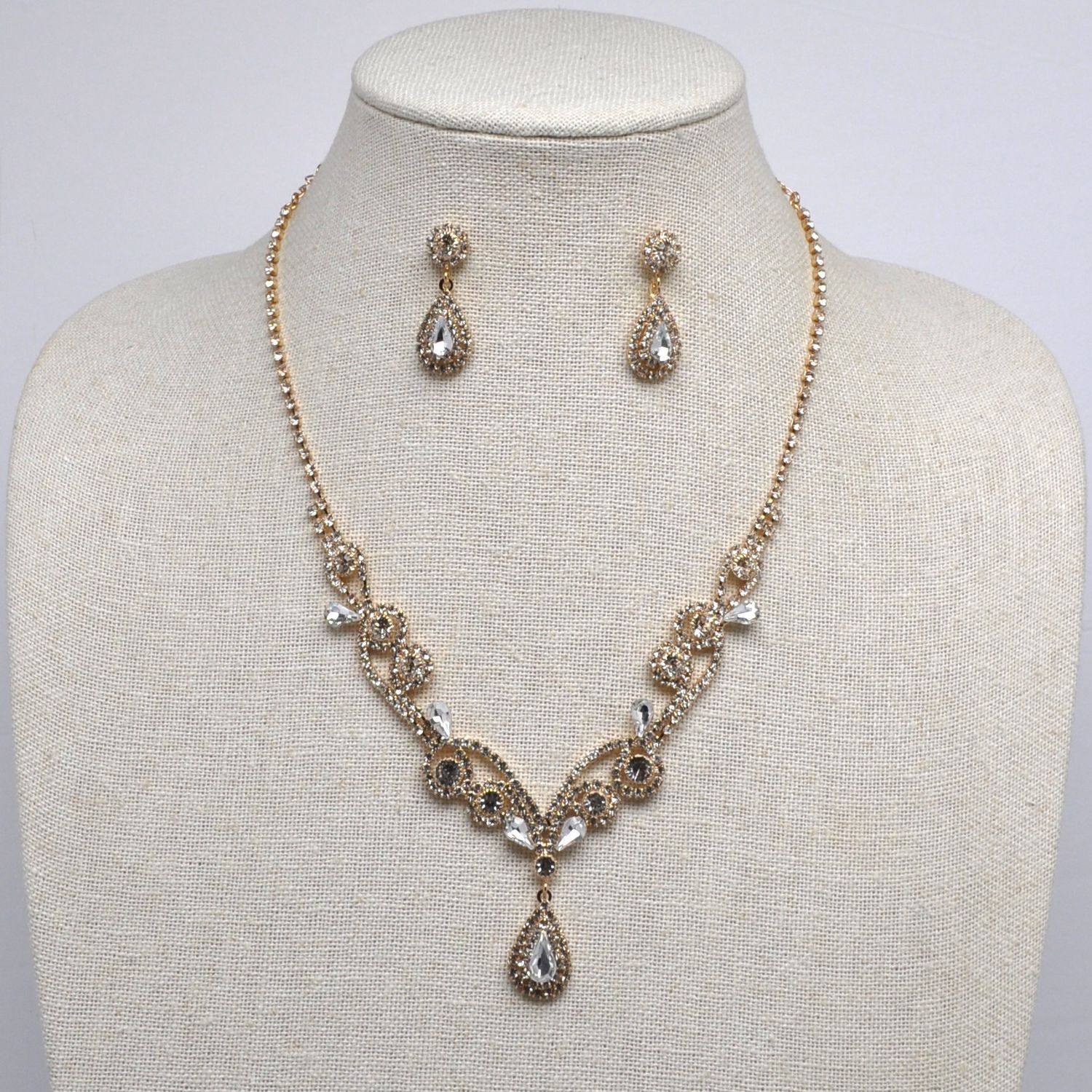 J48613S1G CRY/GLD Y DROP SWIRL FLWR NECK SET
