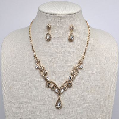 J48613S1G CRY/GLD Y DROP SWIRL FLWR NECK SET
