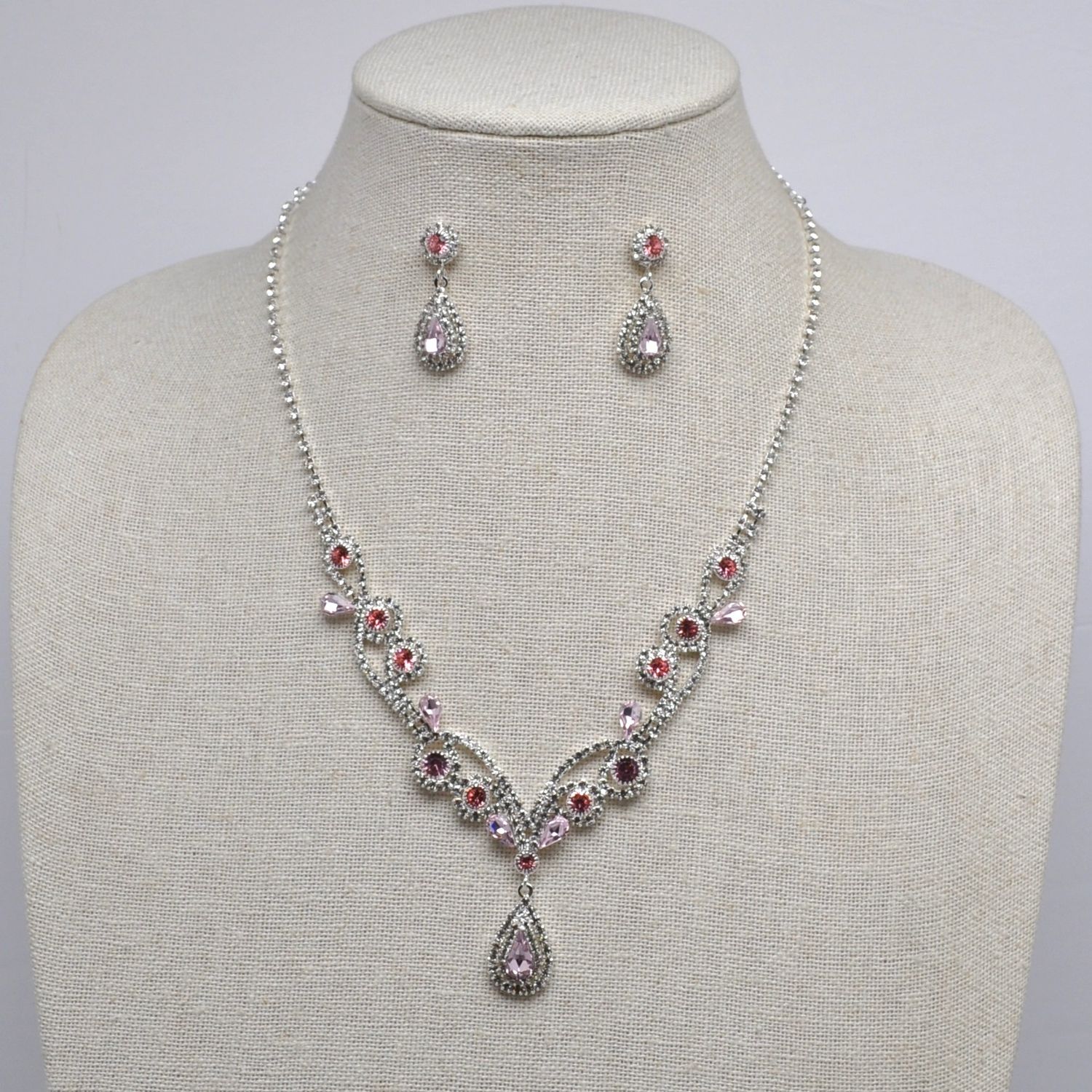 J48613S33S LR-ROSE/SILV Y DROP SWIRL FLWR NECK SET