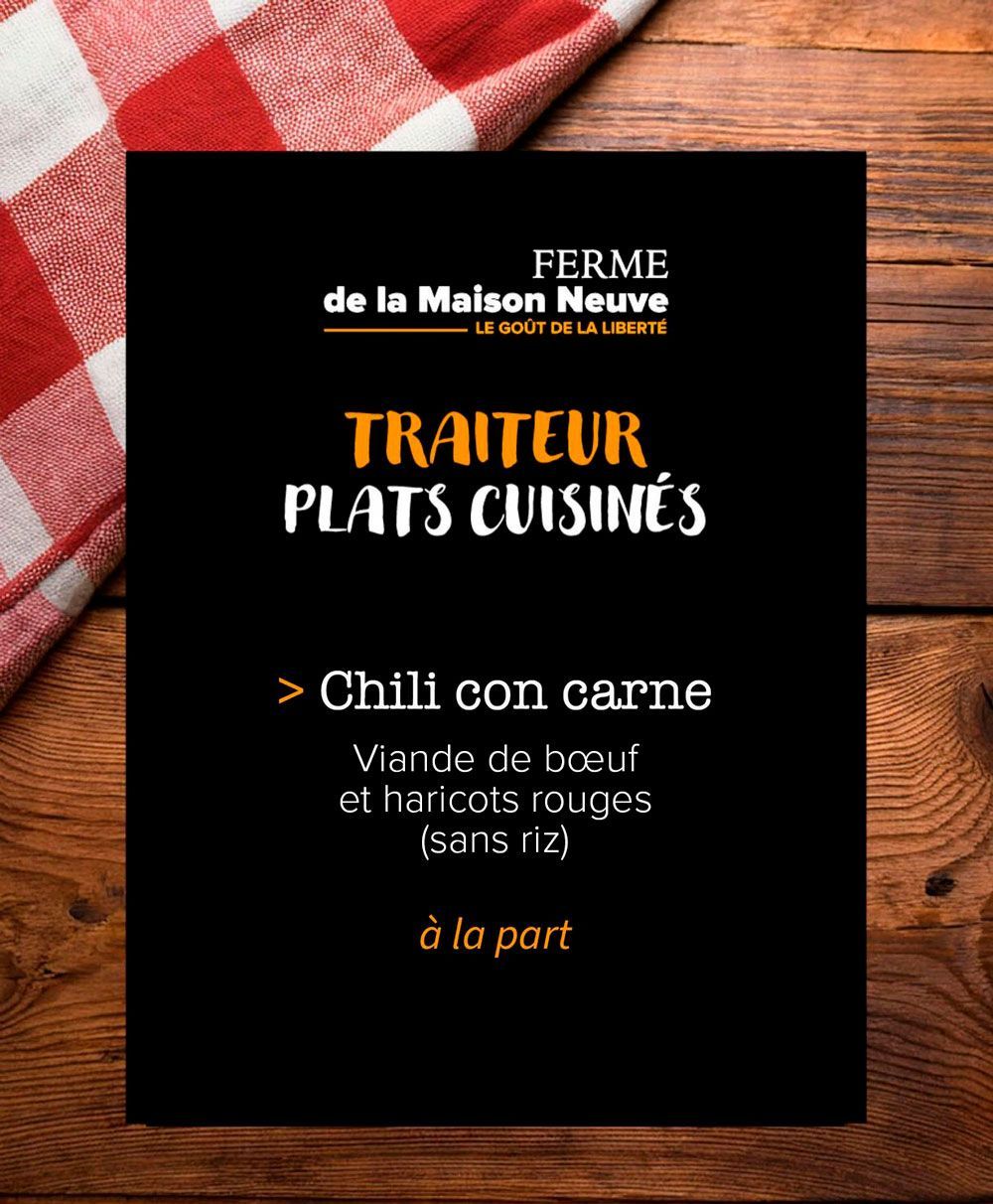 Chili con carne (sans- riz) - 8,50€ la part Chili con carne (sans- riz) - 8,50€ la part