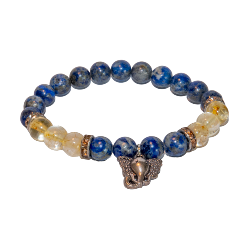 Armband met lapis lazuli, rutielkwarts & ganesha