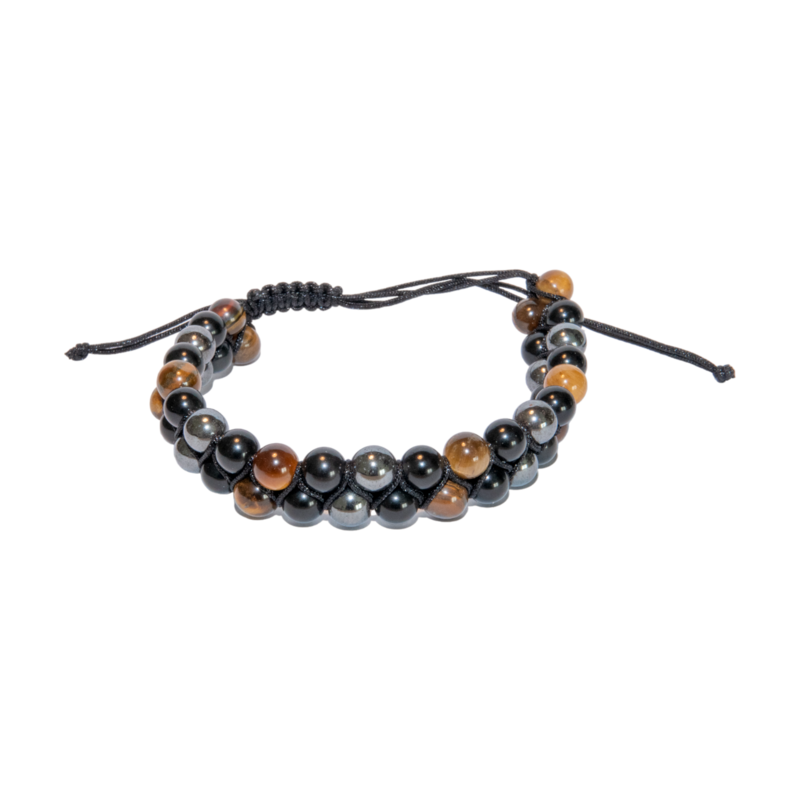 Armband met hematiet, obsidiaan & tijgeroog (verstelbaar)