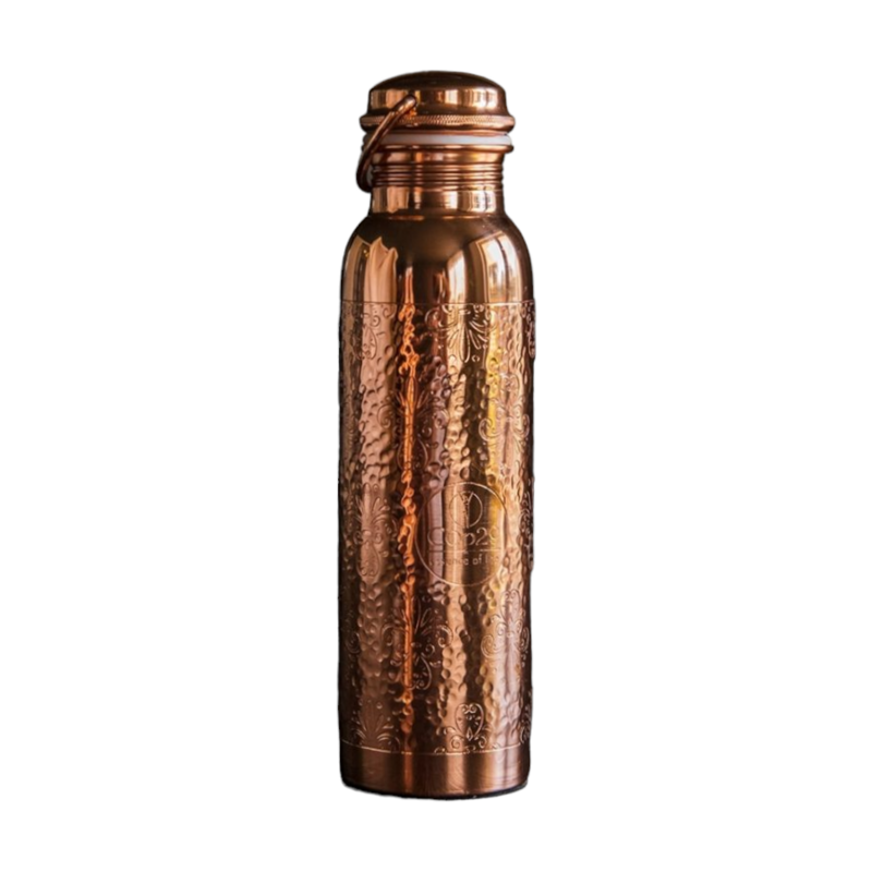 Koperen Waterfles met Bloempatroon - 1L
