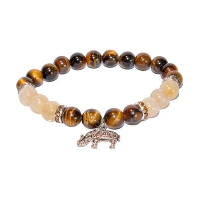 Armband met tijgeroog, rutielkwarts & olifant Armband met tijgeroog, rutielkwarts & olifant